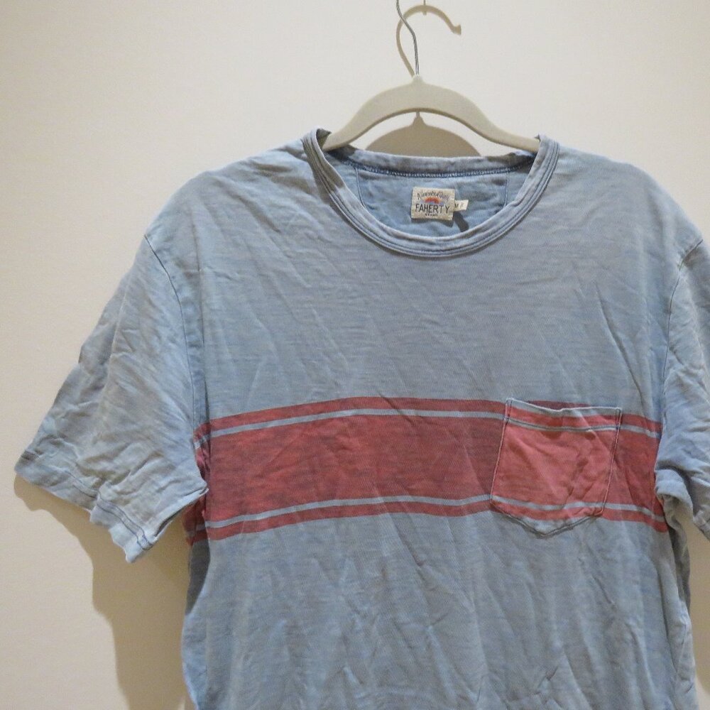 FAHERTY Surf Stripe Tee Cotton T-Shirt Sunwashed Light Blue Medium Casual Travel - Picture 3 of 14